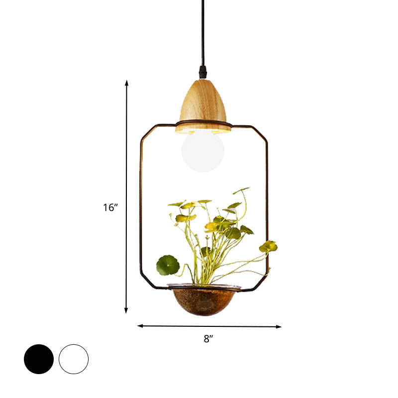 Modern Black/White Industrial Metal Led Pendant Light For Restaurant - Oval/Rectangle/Urn Design