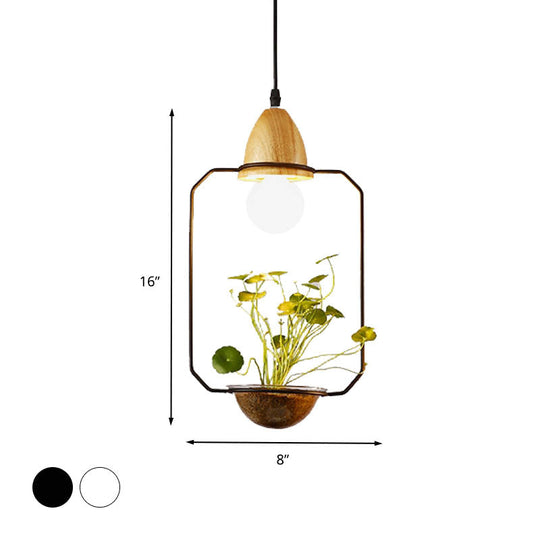 Modern Black/White Industrial Metal Led Pendant Light For Restaurant - Oval/Rectangle/Urn Design
