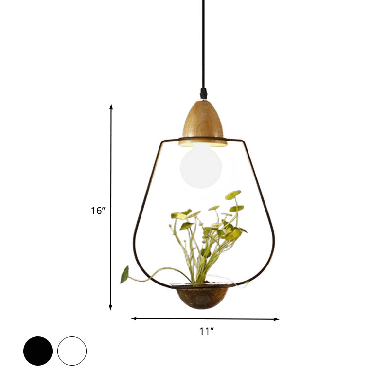 Modern Black/White Industrial Metal Led Pendant Light For Restaurant - Oval/Rectangle/Urn Design