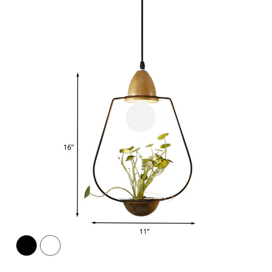 Modern Black/White Industrial Metal Led Pendant Light For Restaurant - Oval/Rectangle/Urn Design