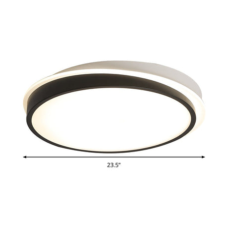 18/23.5 Dia Black Led Flush Mount Ceiling Light - Simple Metal Design With Acrylic Diffuser