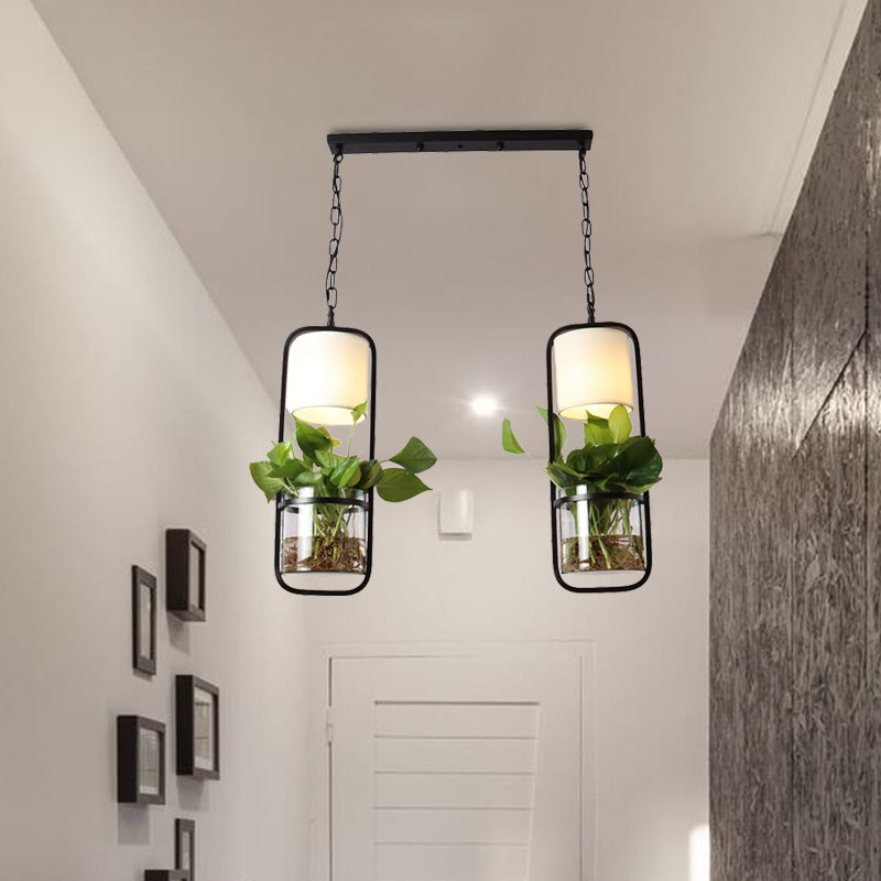 Rectangle Cluster Pendant Light - Industrial Black/White Metal 2/3 Bulbs Down Lighting Dining Room