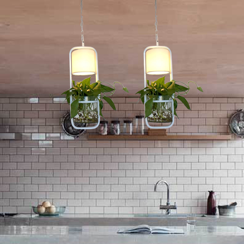 Rectangle Cluster Pendant Light - Industrial Black/White Metal 2/3 Bulbs Down Lighting Dining Room