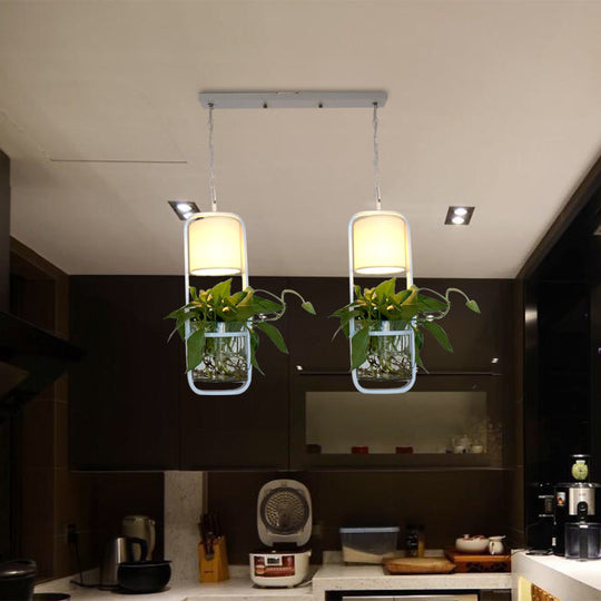 Rectangle Cluster Pendant Light - Industrial Black/White Metal 2/3 Bulbs Down Lighting Dining Room