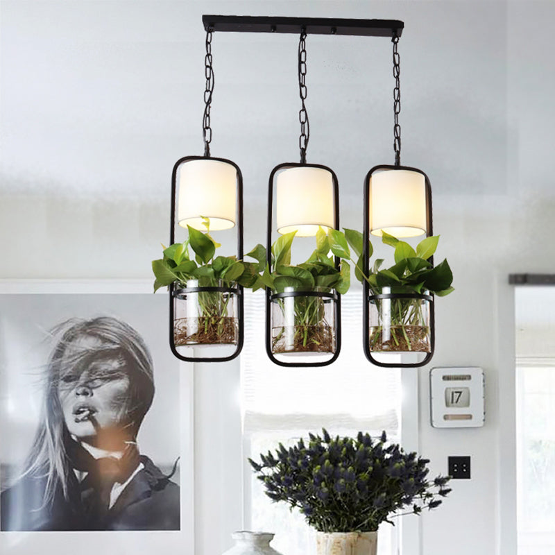 Rectangle Cluster Pendant Light - Industrial Black/White Metal 2/3 Bulbs Down Lighting Dining Room