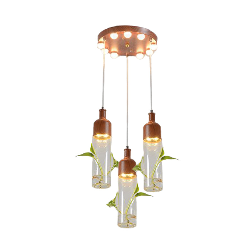 Antique Wine Bottle Cluster Pendant Ceiling Light - Metal Led With Multiple Bulbs Brown Finish
