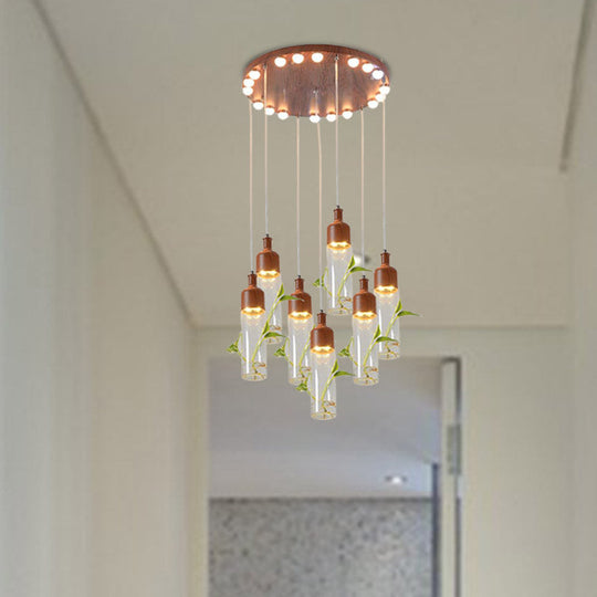 Antique Wine Bottle Cluster Pendant Ceiling Light - Metal Led With Multiple Bulbs Brown Finish