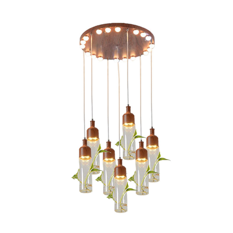 Antique Wine Bottle Cluster Pendant Ceiling Light - Metal Led With Multiple Bulbs Brown Finish