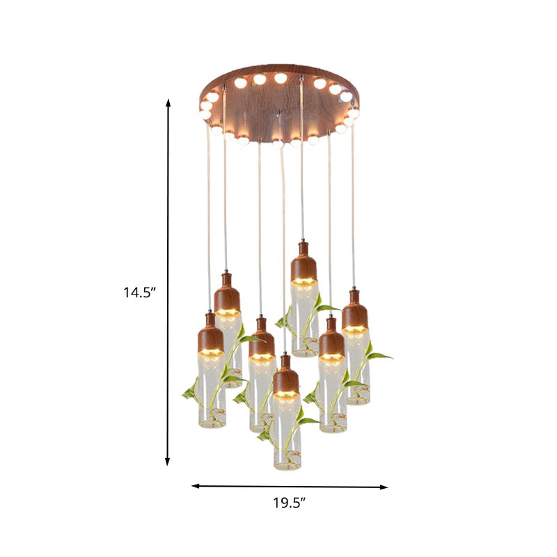 Antique Wine Bottle Cluster Pendant Ceiling Light - Metal Led With Multiple Bulbs Brown Finish