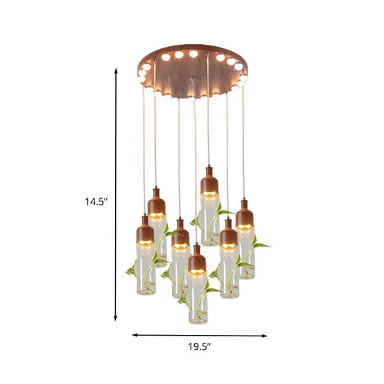 Antique Wine Bottle Cluster Pendant Ceiling Light - Metal Led With Multiple Bulbs Brown Finish
