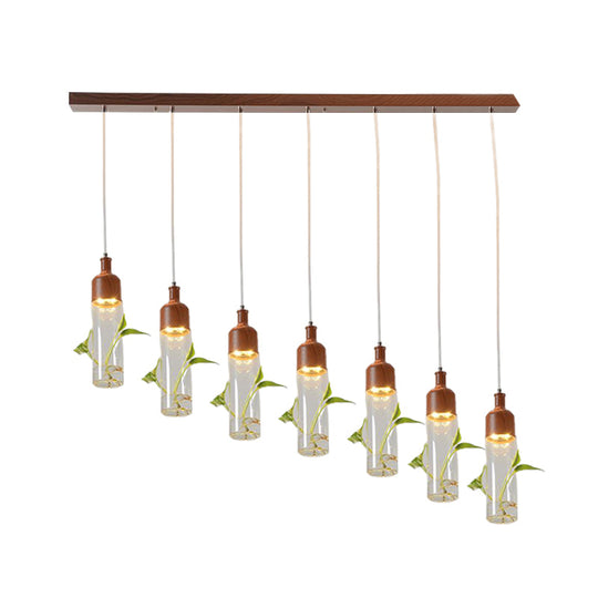 Antique Wine Bottle Cluster Pendant Ceiling Light - Metal Led With Multiple Bulbs Brown Finish