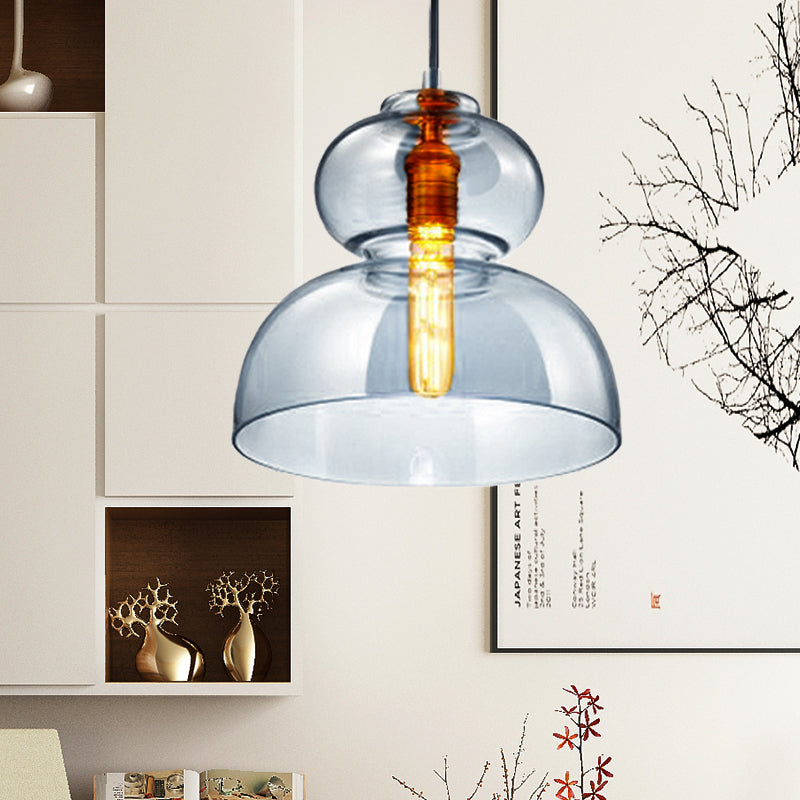 Ceiling Pendant Light Fixture Contemporary Curved Blue/Cognac Glass 1 Bulb 10/11 Wide