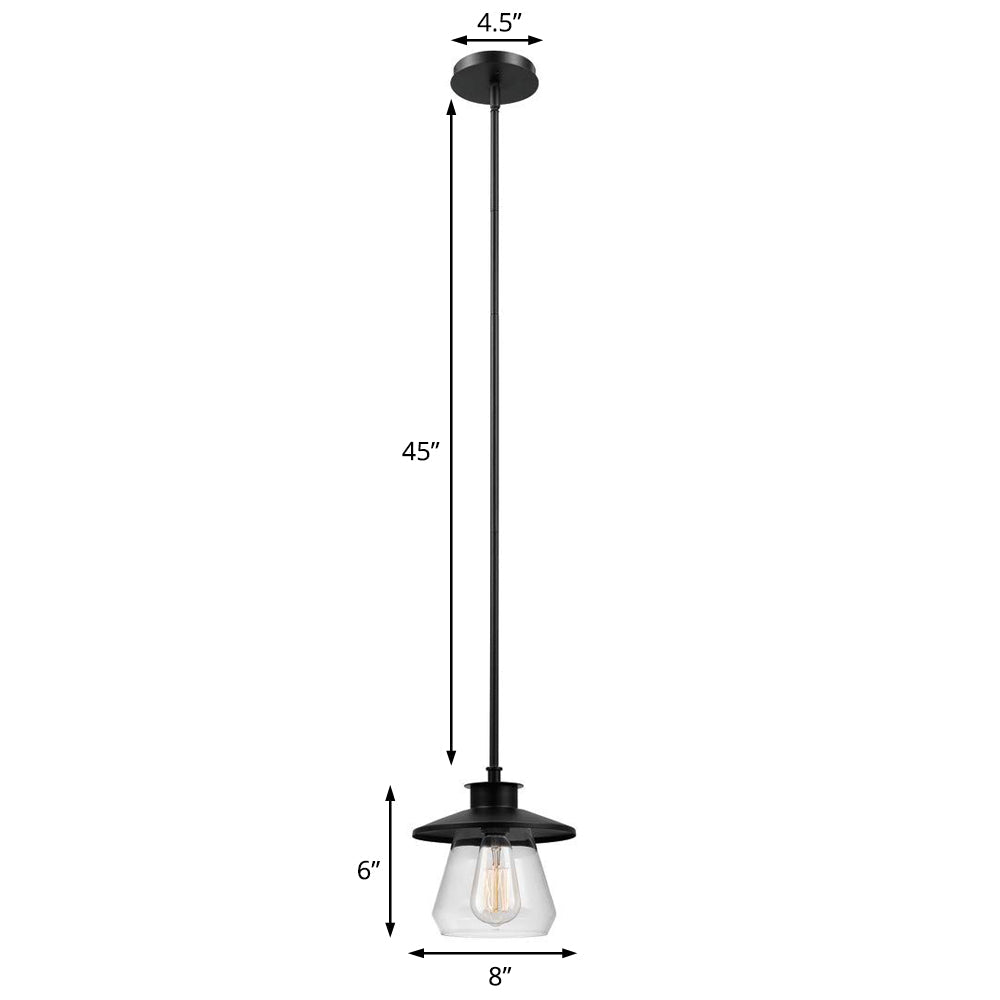 Antique Metal Black Jar Pendant Lamp With Clear Glass Shade For Dining Room Ceiling Lighting