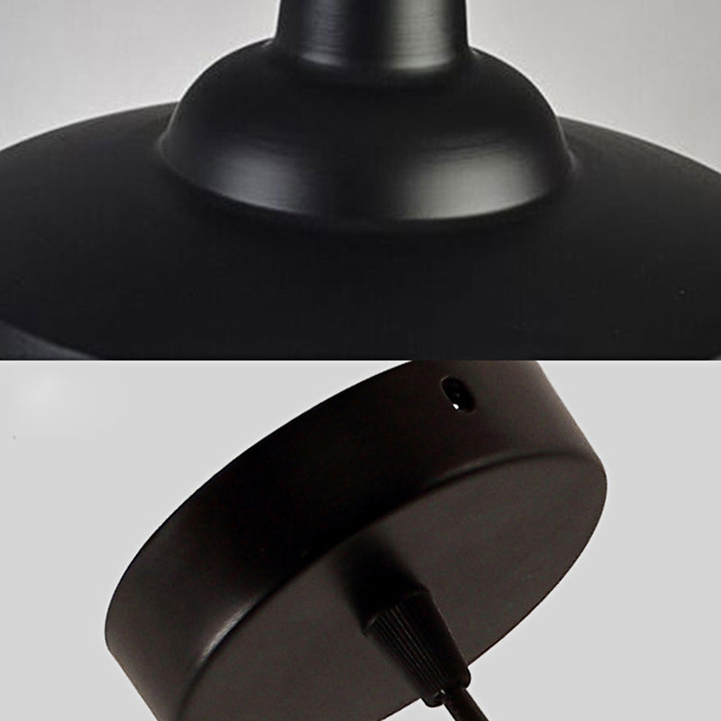 Industrial Black Metal Saucer Pendant Light For Restaurants - 1 Head With Cage Shade Ceiling Fixture