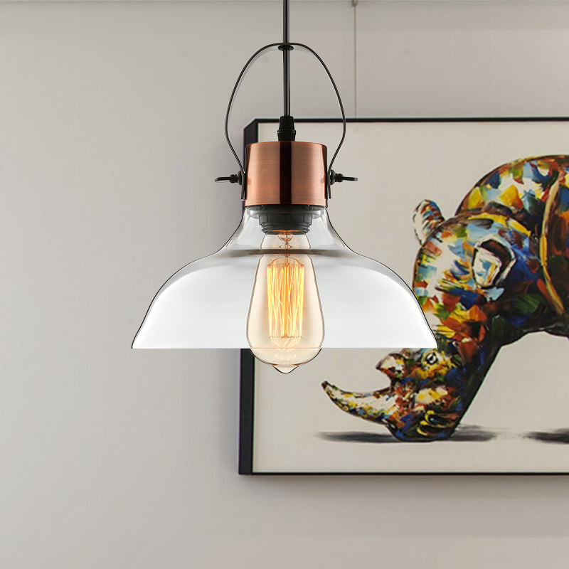 Industrial Clear Glass Copper Dome Pendant Ceiling Light - 1 Dining Room Lighting Fixture