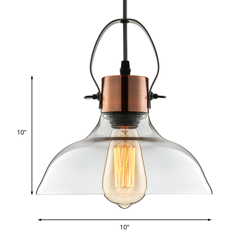Industrial Clear Glass Copper Dome Pendant Ceiling Light - 1 Dining Room Lighting Fixture