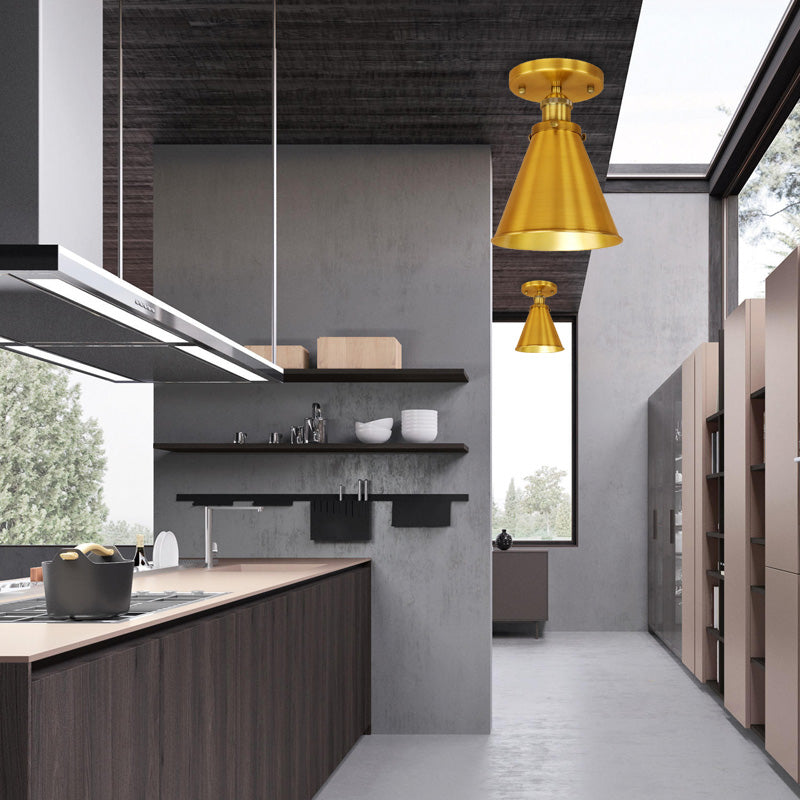 Metallic Vintage Style Rust/Copper Semi Flush Light Fixture - 1 Tapered Indoor Design Brass