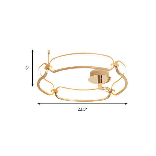 Contemporary Led Gold Flush Ceiling Light: 18’/23.5’/31.5’ Wide Acrylic Fixture In