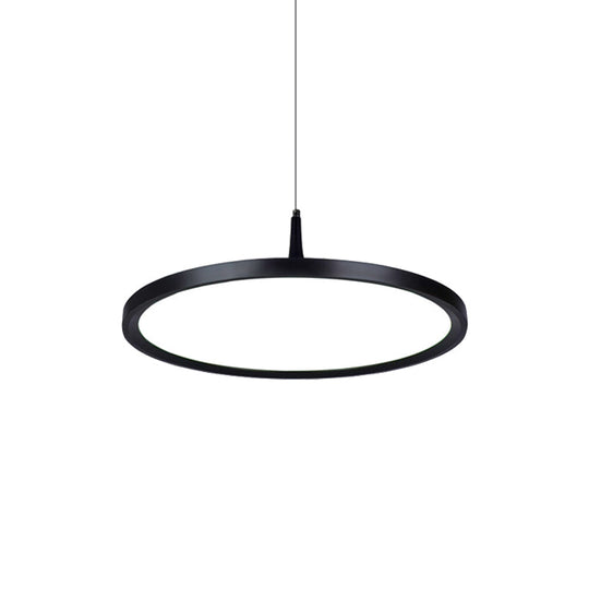 Sleek Led Office Pendant Lamp With Metal Shade - White/Black Ceiling Fixture In Multiple Sizes And