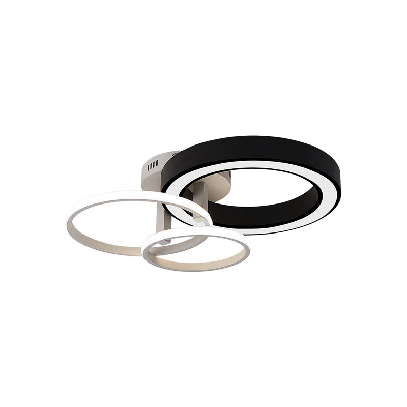 Contemporary 3-Light Bedroom Flush Mount Light In Black & White Circles Design
