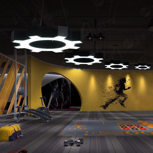 Contemporary Metal Led Gear Pendant Lamp For Gym - 23.5/31.5 Wide White/Black + White/Warm Light