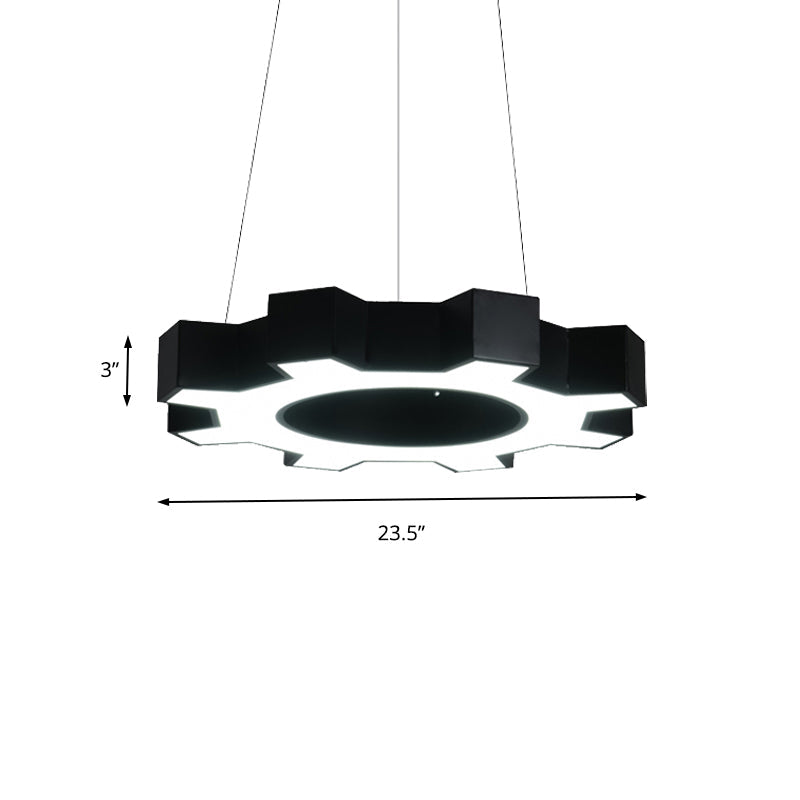 Contemporary Metal Led Gear Pendant Lamp For Gym - 23.5/31.5 Wide White/Black + White/Warm Light