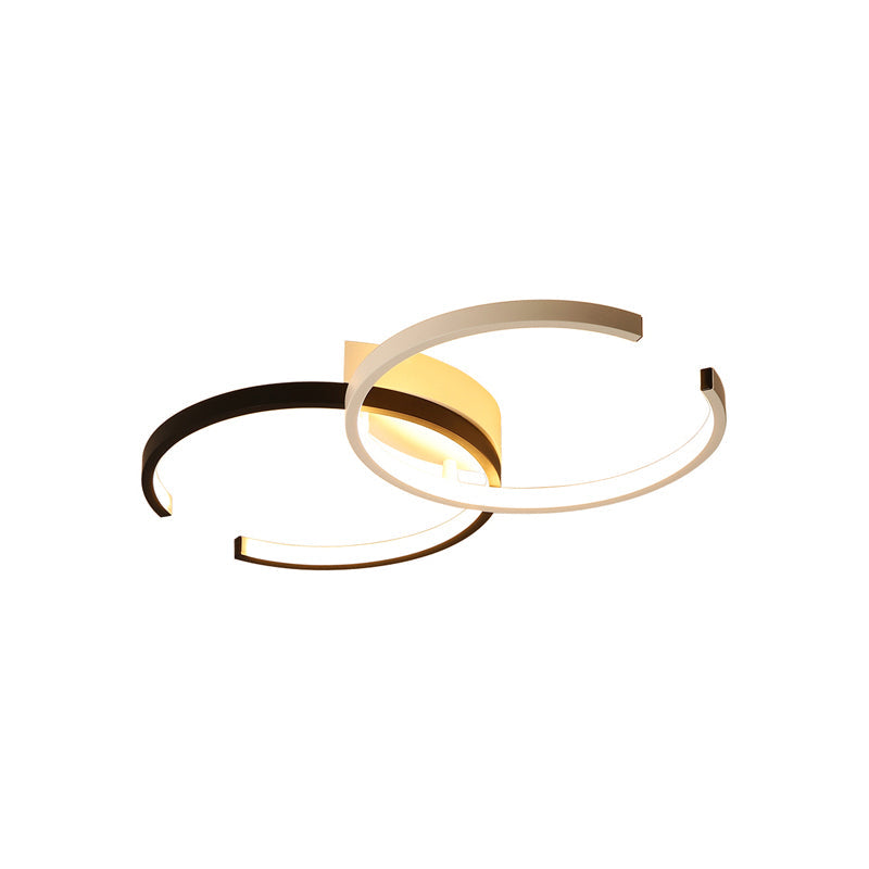 Black And White C - Shaped Led Ceiling Light - Simplicity Acrylic Semi Flush Fixture In Warm/Natural