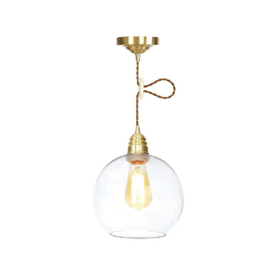 Industrial Globe Pendant Lighting - 1 Light Clear Glass Hanging Lamp In Brass 8’/10’/12’ Wide
