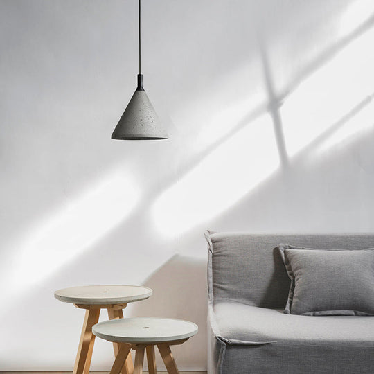 Gray Cement Industrial Cone Hanging Lamp - Height Adjustable Pendant Lighting For Living Room
