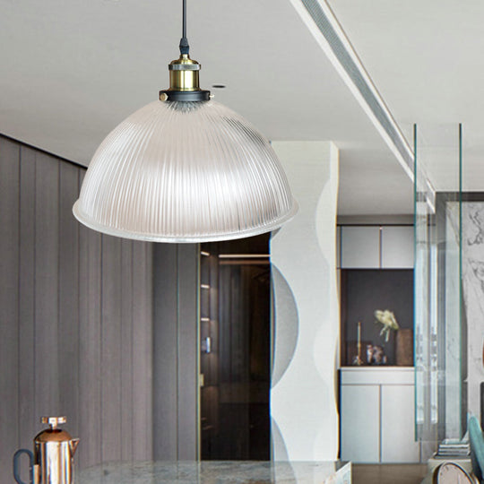 Hanging Ceiling Light With Dome Prismatic Glass - Industrial Pendant Lighting For Living Room
