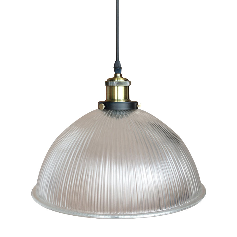 Hanging Ceiling Light With Dome Prismatic Glass - Industrial Pendant Lighting For Living Room