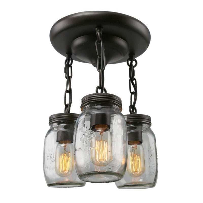 Etched Clear Glass Mason Jar Semi Flush Industrial Light Fixture - Ideal For Dining Room 3/5 - Bulb