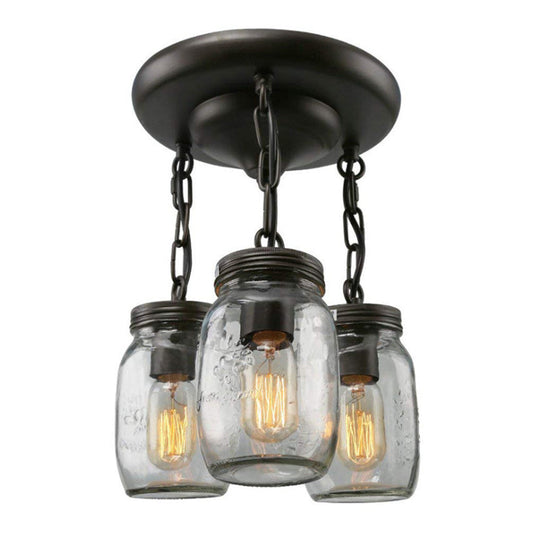 Etched Clear Glass Mason Jar Semi Flush Industrial Light Fixture - Ideal For Dining Room 3/5 - Bulb