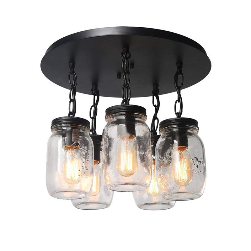 Etched Clear Glass Mason Jar Semi Flush Industrial Light Fixture - Ideal For Dining Room 3/5 - Bulb