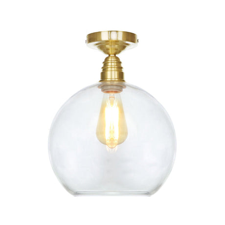 Spherical Brass Industrial Semi Flush Light: Clear/Amber Glass Ceiling Mount 8/10/12 Wide