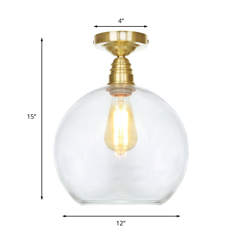Spherical Brass Industrial Semi Flush Light: Clear/Amber Glass Ceiling Mount 8’/10’/12’ Wide