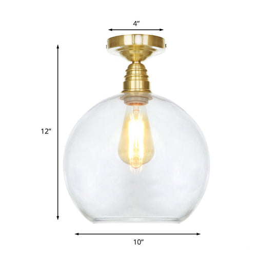 Spherical Brass Industrial Semi Flush Light: Clear/Amber Glass Ceiling Mount 8’/10’/12’ Wide