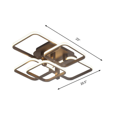 Sleek Brown Led Semi Flush Light With Multi - Square Design - Simplicity 3/5 Lights Acrylic Ceiling