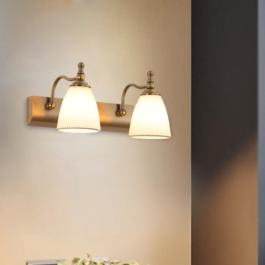 Brass Wall Mount Lamp - Cottage Bell Shape Frosted Glass Vanity Light Fixture With 1/2-Bulb