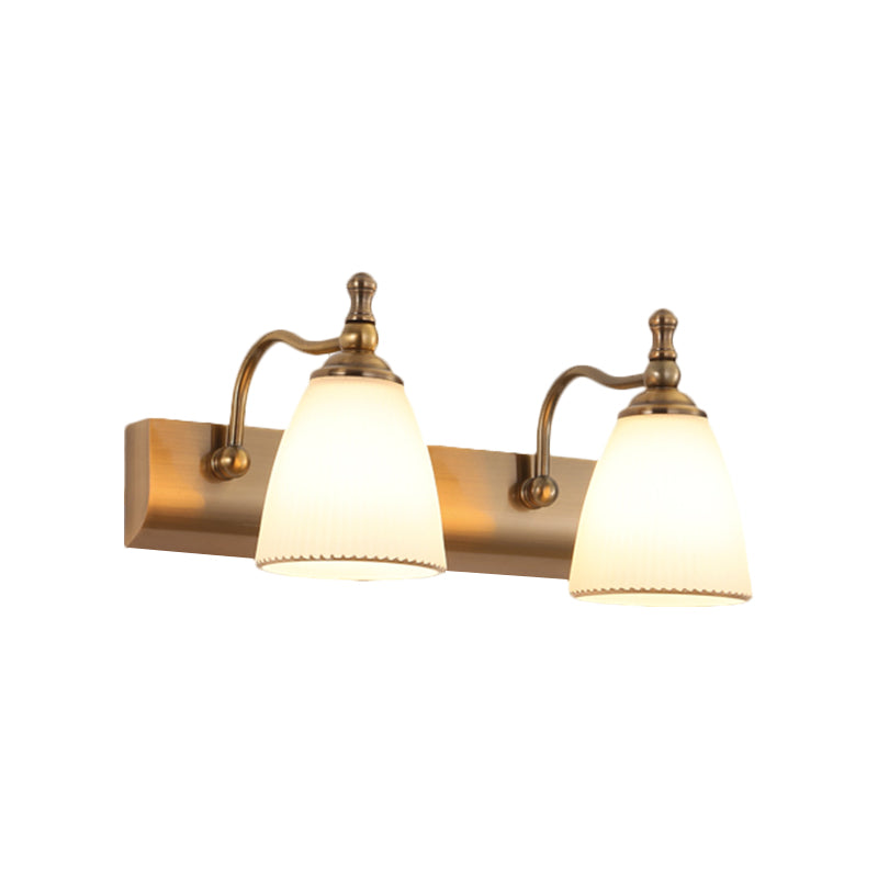Brass Wall Mount Lamp - Cottage Bell Shape Frosted Glass Vanity Light Fixture With 1/2-Bulb