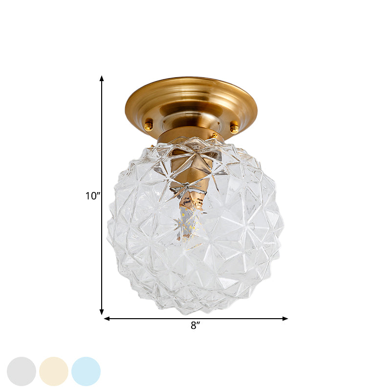 Countryside Blue/Clear/Smoke Gray Prismatic Glass Pine Cone Hallway Ceiling Lamp - Brass Flush
