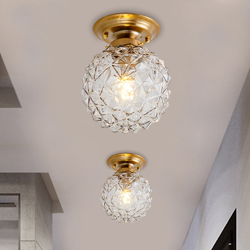 Countryside Blue/Clear/Smoke Gray Prismatic Glass Pine Cone Hallway Ceiling Lamp - Brass Flush