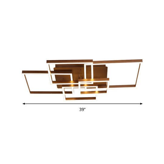 Modern Led Square Acrylic Ceiling Light - 39’/47’ Wide Brown Semi Flush Mount In Warm/White