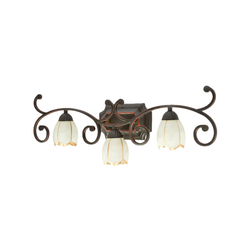 Frosted Glass Blossom Vanity Lamp: Antiqued 2/3 Heads Bathroom Twig Design Wall Lighting (Red Brown)