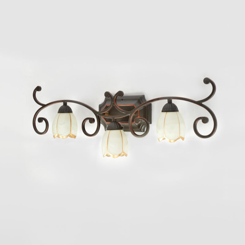 Frosted Glass Blossom Vanity Lamp: Antiqued 2/3 Heads Bathroom Twig Design Wall Lighting (Red Brown)
