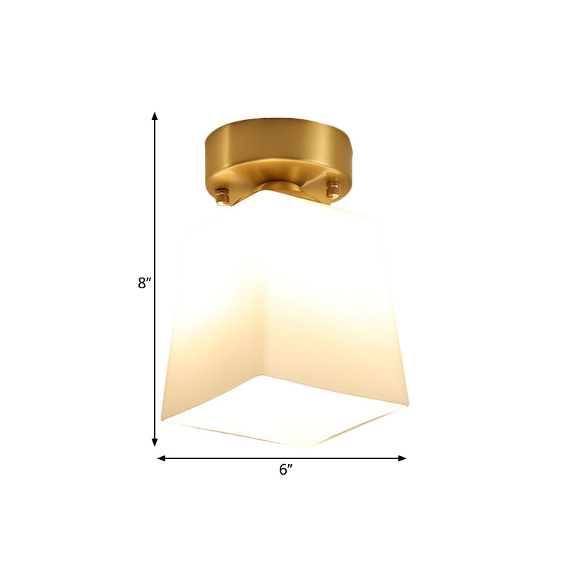 White Glass Brass Flush Lamp - Scalloped/Shell/Trapezoid Design 1-Light Cottage Ceiling Mount For