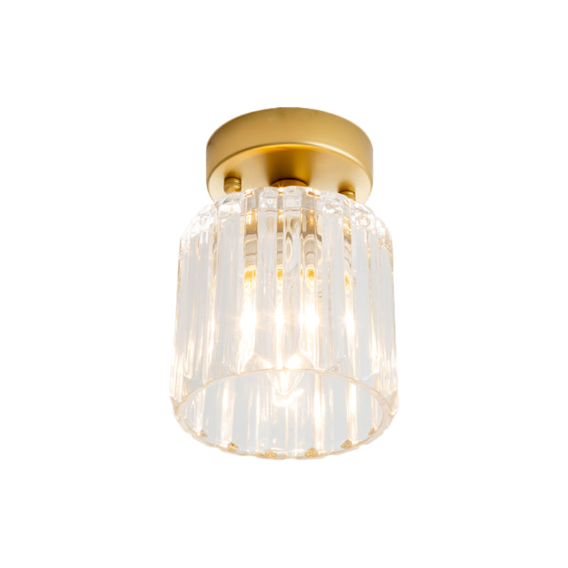 Farmhouse Brass Flush Mount Ceiling Light With Clear Ridged Glass