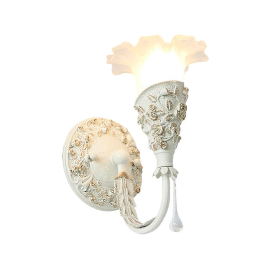 Farmhouse Frosted Glass Bedroom Sconce Light With Crystal Drop Decor