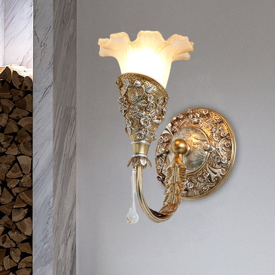 Farmhouse Frosted Glass Bedroom Sconce Light With Crystal Drop Decor Silver