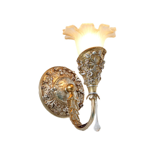 Farmhouse Frosted Glass Bedroom Sconce Light With Crystal Drop Decor